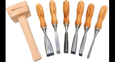 7 Delige Gutsenset, Steekbeitelset Inclusief Houten Hamer 215 mm