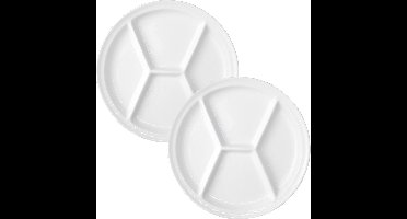 4x stuks fondue/gourmet bord/barbecuebord/gourmetbord met vakjes rond wit porselein 26 cm
