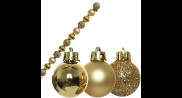 14x stuks kleine kunststof kerstballen goud 3 cm glans/mat/glitter - Kerstversiering