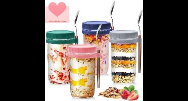 ApexArte® Overnight Oats Potjes - Mason Jar - Meusli Beker met Deksel