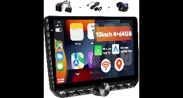 Boscer 2DIN Android 15 Autoradio - 10.1 inch HD IPS Touchscreen - 4+64GB - Draadloze Apple CarPlay & Android Auto - GPS Navigatie - USB, USB-C, Bluetooth, WiFi & MP5 - Inclusief Achteruitrijcamera & Microfoon