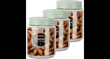 Plasticforte keuken voedsel voorraadpot - Set van 10x stuks - weckpot - mintgroen - 1 liter - kunststof - met deksel - Formaat: 11 x 14 cm