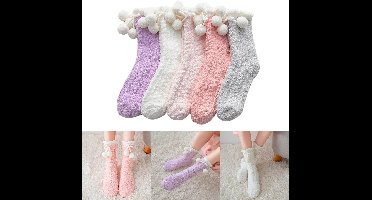 5stuks - Dames Pluche Fuzzy Sokken - Huissokken Dames - Sporten - Slofsokken - Winter Sokken - Warme Sokken - Huissokken - Antislip Zool - Warme Winter Sokken Dames