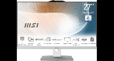 MSI Modern AM272P 1M-847EU All-in-One PC/workstation Intel Core 5 120U 68,6 cm (27") 1920 x 1080 Pixels Alles-in-één-pc 8 GB DDR5-SDRAM 512 GB SSD Windows 11 Pro Wi-Fi 6E (802.11ax) Wit