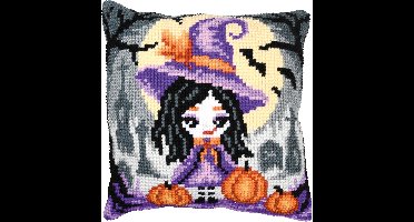 Vervaco - Kruissteekkussen kit - Halloweengirl - PN-0207487 - Borduren - Borduurpakket - Borduurpakket Halloween - Borduurpakket volwassenen - Borduurpakket kind