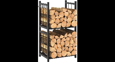 ApexArte® Haardhoutopslag - Brandhout Rek voor Binnen en Buiten - Haardhout Mand - Staal - Zwart