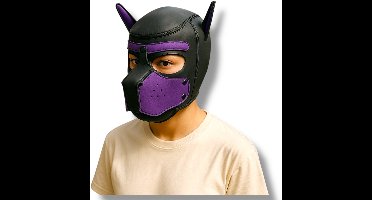 Hondenmasker Unisex – Zwart & Paars – Cosplay Accessoire – Verstelbaar – Inclusief Oren – Volwassenen Formaat