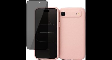 Hoesje geschikt voor iPhone 17 Air - Privacy Screenprotector Volledig Dekkend Glas - Mat Back Case Roze