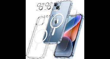 iPhone 15 Plus Hoesje backcover Shockproof siliconen Transparant met geïntegreerde magnetische cirkel + 2 gehard glazen screenprotectors + 2 Camera Protector van glas