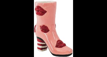 Housevitamin Bloemenvaas Laars met Lipjes – Keramische Design Vaas – Roze / Rood – 23 cm