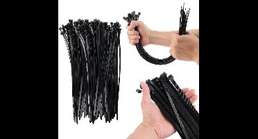 JHubers Goods - 150 stuks zwarte kabelbinders 450 x 8,8 mm - Hoge treksterkte - Hitte- en UV-bestendig - Voor zware belasting - Kabelmanagement - Lang formaat