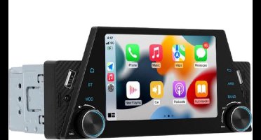 Boscer 1Din Autoradio Universeel - Apple Carplay & Android Auto (Draadloos) - 5 Inch HD Touchscreen - Bluetooth, USB, USB-C & MP5 - AHD Achteruitrijcamera & Externe Microfoon - 2025 Model