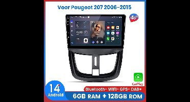 Awesafe 6+128GB Android14 Carplay Autoradio - Geschikt Voor Peugeot 207 2006-2015 - Draadloze Carplay Android Auto - Touchscreen - GPS Navigatie 4G WiFi - Bluetooth Radio