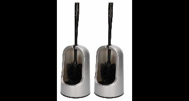 2x Toiletborstels/wc-borstels met houder zilver - 40 cm - Toiletborstelhouders / wc-borstelhouders voor toilet - Schoonmaakartikelen