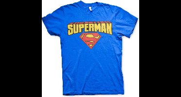 DC Comics Superman Heren Tshirt -L- Blockletter Logo Blauw