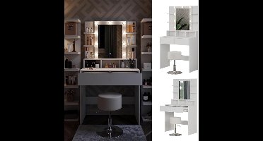 Luxe Make-up Tafel Taylor – Modern Witte Kaptafel met LED Spiegel, 2 Laden & Hocker – Compact 80 cm – Make-up Meubel voor Slaapkamer & Dressing Room IndustrialHome