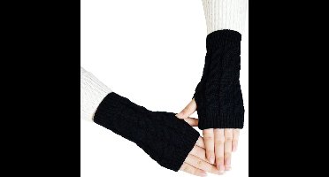 S&E Warme Kinderhandschoenen Zonder Vingers – Gebreid & Comfortabel - 8-12 Jaar - Zwart