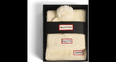 Hunter - Arrinay Ribbed Pom Beanie and Scarf Box Set Antique White - Maat ONE