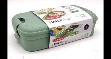 Curver Lunchbox mintgroen - Broodtrommel met kleine bakjes en bestek - Lunch&go