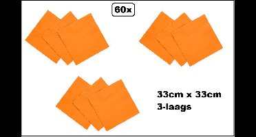 60x Servetten oranje 33cm x 33cm - 3 laags - Cocktail servet diner eten knoeien restaurant BBQ thema feest verjaardag feest