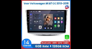 Awesafe 6+128GB Android14 Carplay Autoradio - Geschikt Voor Volkswagen B6 B7 CC 2010 t/m 2015 - Draadloze Carplay Android Auto - Touchscreen - GPS Navigatie 4G WiFi - Bluetooth Radio