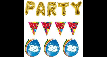 Folat Verjaardag feestversiering 85 jaar - PARTY letters - 16x ballonnen - met 2x plastic vlaggetjes