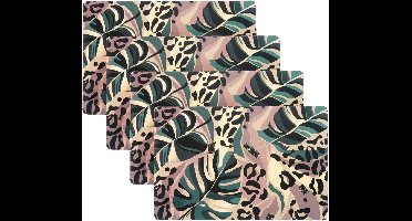 Unique Living Placemat Jungle - 8x - Monstera bladeren - 44 x 28 cm - tafeldecoratie - panterprint