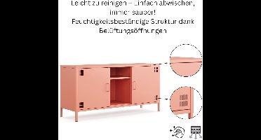 TV-meubel met deuren en verstelbare planken – Retro metalen tv-kast in zalmkleur – Industrieel lowboard met 3 planken – Robuuste en stijlvolle tv-standaard voor woonkamer – Medahomestore RetroLine 130 cm