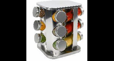 Cookinglife Kruidenrek Draaibaar - Kruidencarrousel Spice Rack - RVS & Glas Zilver - Vaatwasserbestendig - 12-delig