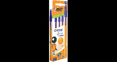BIC Oranje Fine Cristal Blauwe Balpen Pennen - 4 Stuks