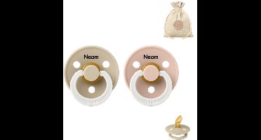 BIBS fopspenen anatomisch met naam - maat 2 - glow in the dark blush en vanilla + BolleToet speenzakje