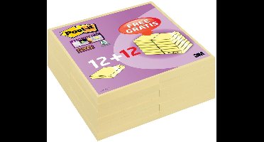 Post-it super Sticky notes | 90 vel | ft 76 x 76 mm | geel | pak van 12 blokken + 12 gratis