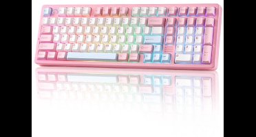 YUNZII AL98 QMK/VIA Wireless Mechanical Gaming Keyboard, Full Aluminum, BT/2.4G/USB-C, Pre-Lubricated Hot Swappable Linear Switches Gasket Mount 1800 Layout (Pink, Milk V2)