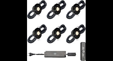 LED veranda inbouwspots Toledo zwart ab inclusief trafo en afstandsbediening - 3W / dimbaar / kantelbaar / inbouwspot / terrasoverkapping / overkapping / serre / carport / warm wit / rond / 230V / IP44 / set van 6 stuks