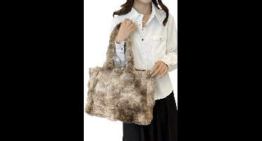 S&E Zachte Fluffy Plush Tote / Schoudertas – Elegant & Comfortabel - Koffie Bruin
