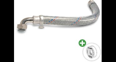 Deltaline - Gevlochten Waterslang voor hydrofoorpomp - Staal Gegalvaniseerd 1" – 80 cm – Haakse Koppeling – Buitendraad x Wartel Binnendraad – 8 Bar – KTW/DVGW Gecertificeerd – Incl. PFTE Tape