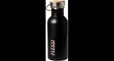 Flessi® RVS Drinkfles Kinderen 500ml – Enkelwandig & Lichtgewicht – 0% Plastic – BPA-vrij – Lekvrij – Schoolbeker & Drinkbus voor Kinderen en Volwassenen – RVS/Bamboe dop – Zwart