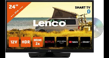 Lenco DVL-2483BK (V2) - 24" Smart TV met ingebouwde DVD speler en 12V Auto Adapter - Zwart