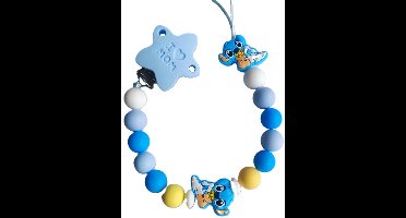 Fopspeenkoord “Stitch” – Handgemaakte Blauwe Siliconen Speenclip “I  Mom”