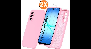 Hoesje geschikt voor Samsung Galaxy A17 5G Hoesje siliconen Licht Roze zacht siliconen hoesje TPU - met Samsung A17 5G Screenprotector - 2 stuks
