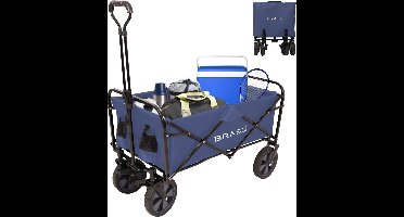 BRASQ Bolderkar Opvouwbaar - 100 Liter - 80 KG Draagkracht - Draaibare wielen mét rem - 90x51x100 CM - Verstelbare hendel - Inklapbare Bolderwagen - Compact – Blauw