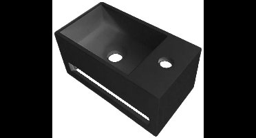 Toiletfontein - Lonis - Solid Surface - Handdoekhouder en Kraangat Rechts - Zwart 35.8x20.5x15.7 cm