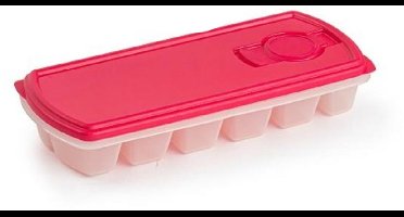 Plasticforte IJsblokjesvorm - met deksel - 12 ijsklontjes - kunststof - rood