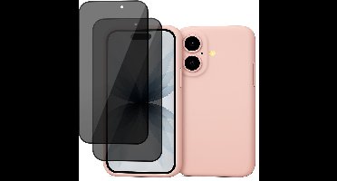 Hoesje geschikt voor iPhone 17 - 2x Privacy Screenprotector Volledig Dekkend Glas - Mat Back Case Roze