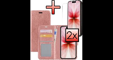 Hoesje - Met 2x Screenprotector - Geschikt voor Apple iPhone 17 - Luxe Pasjeshouder - Bookcase Portemonee - Flip Case - Kunstleer Book Case - Flipcase Hoes - Book Cover - Walletcase - Portemonneehoes - Rosé goud