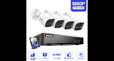 Beveiligingscamera – Camerabewaking – Bewakingscamera – Buitencamera – IP-camera – 8-kanaals 3K Lite DVR – AI Mens- & Voertuigdectectie met 4x 1080P Bekabelde Camera’s en 20m Infrarood Nachtzicht
