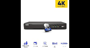 4K Beveiligingssysteem – Videoregistratie – Bewakingscamera – DVR Recorder – Hybrid Camera Systeem – 8 Kanaals – Smart Bewegingsdetectie – 1TB Opslag