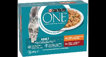 Purina ONE Adult Fijne Malse Reepjes in Saus - Kip/Rund - 16 x 85 g
