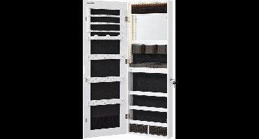 Bounty Sieradenkast - spiegelkast - sieradenopberger met LED-verlichting - bovenkast met doorlopende spiegel - 2 lades - ingebouwde make-up spiegel - afsluitbaar - wit