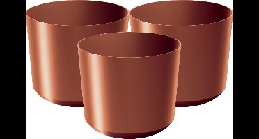 Prosperplast Plantenpot/bloempot Babylon - 3x - kunststof - buiten/binnen - koper - D12 x H12 cm
